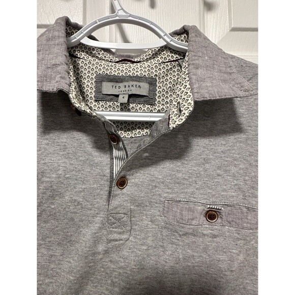 Ted Baker Polo Shirt Adult Size 4 Medium Pencil Stripe Rugby Casual Cotton Men - Picture 2 of 3